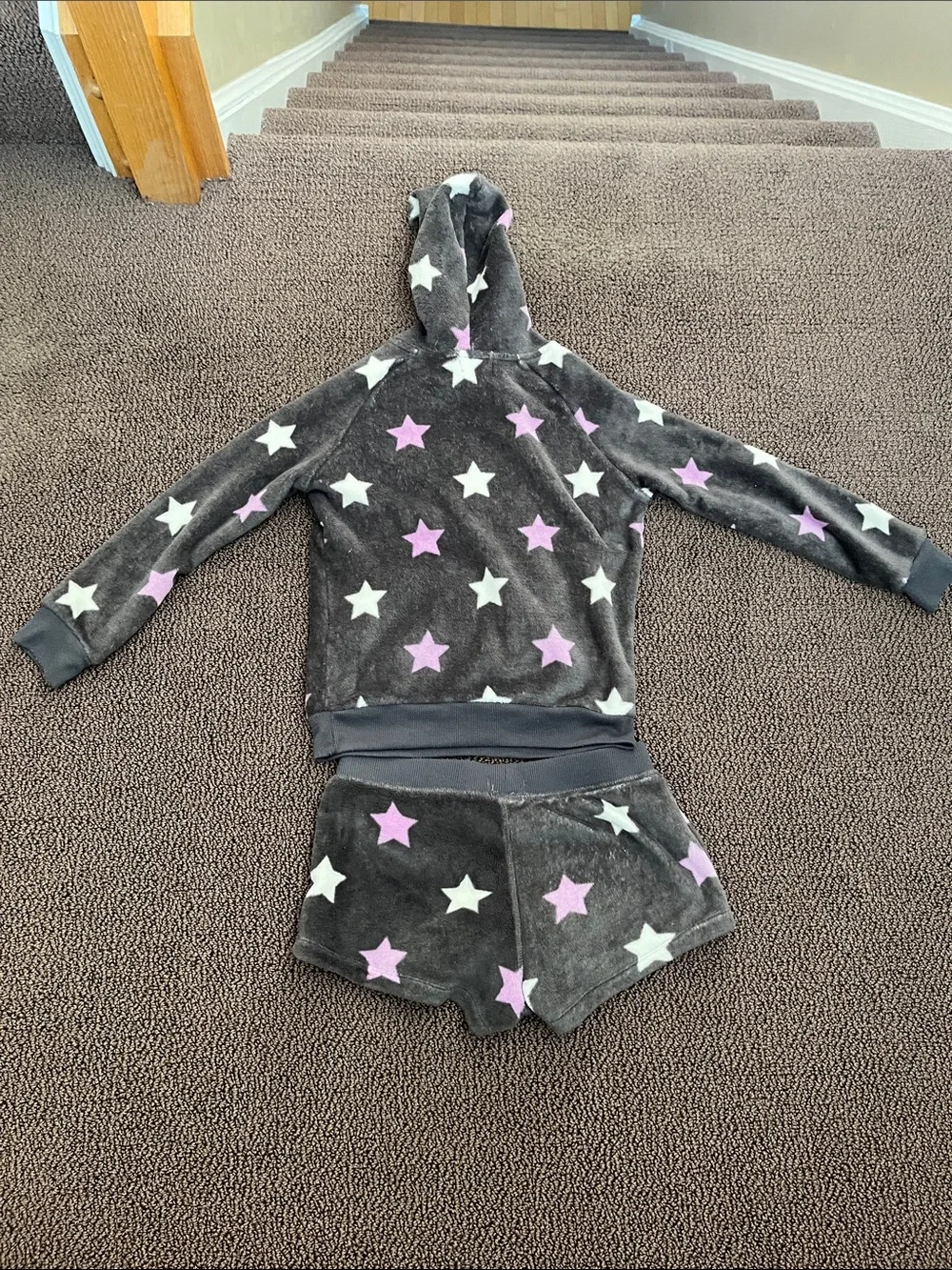 PJ Salvage Kids’ Fleece Star Hoodie & Shorts Set - Gray with Stars, Size XL/16